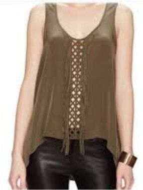 Women’s BCBGMAXAZRIA V-neck Sleeveless 100%Silk Dusty Olive Green Top Size S